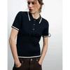 Spring New Women's Clothing Fashion Style Contrast Color Trim Short Sleeve Polo Shirt Collar Sweater Tops 6771054