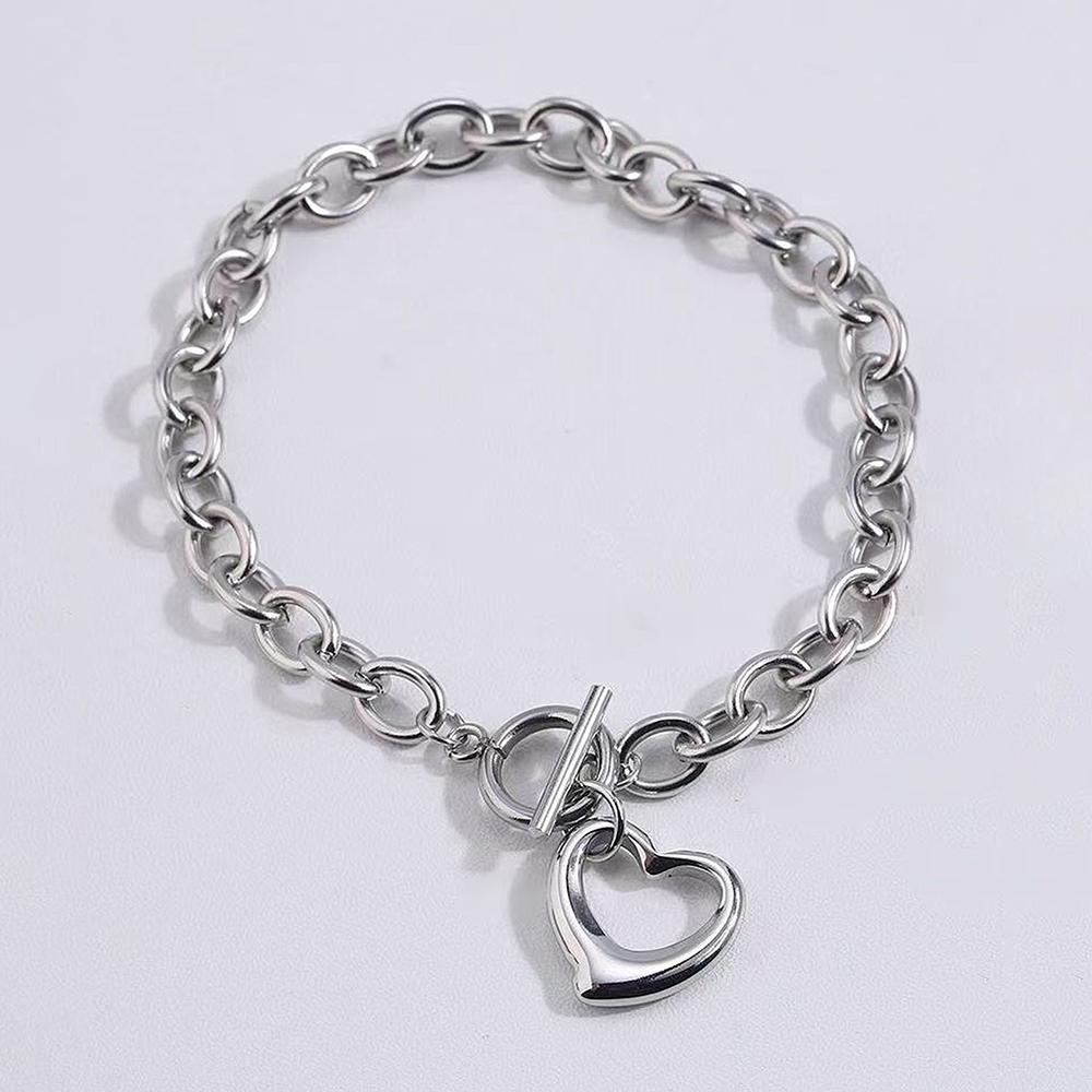 Aomogo Set INS Exquisite Love Fashion Stainless Steel Bracelet Earrings Necklace Pendant Set Women's Daily Goods Party Favors