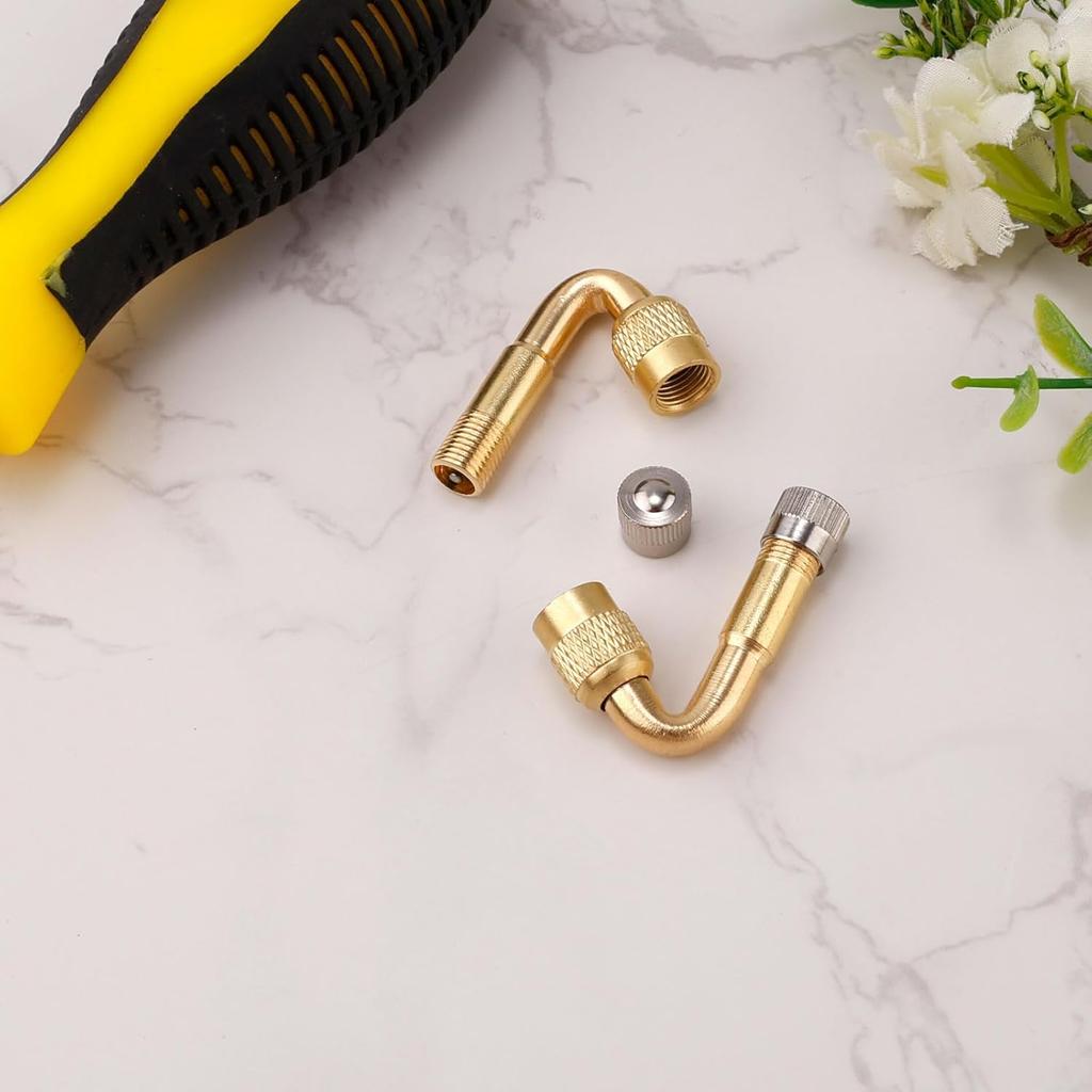 2pcs Tire Valve Extension, 45 Degree Tyre Inflator Valve Extension Adaptor Brass Tire Valve Stem Extenders Valve Stem Adapter for Cars Motorcycles