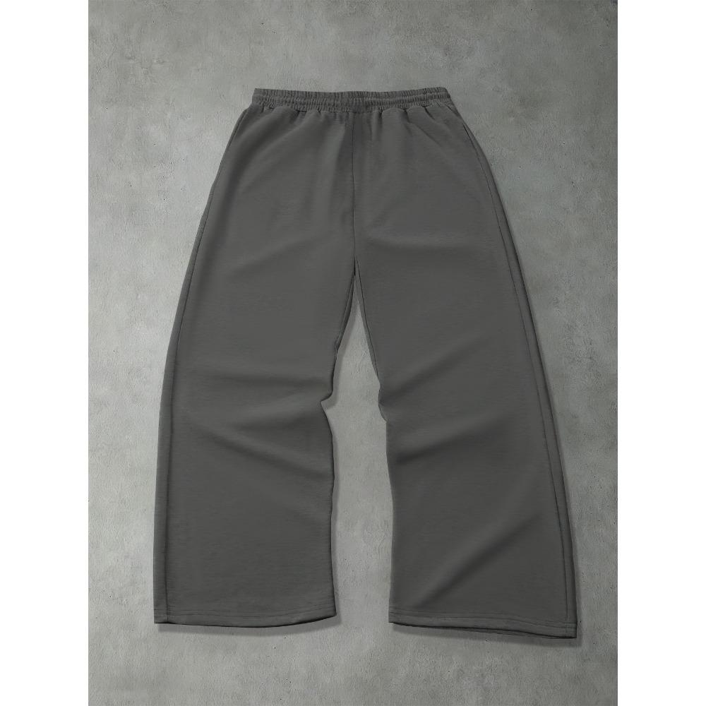 Urban Black Baggy Sweatpants for Men, Wide Leg Design with Striking White Flame Embroidery, Drawstring, Street Style