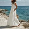 New European and American holiday style fashion casual big v-neck sleeveless big swing dress