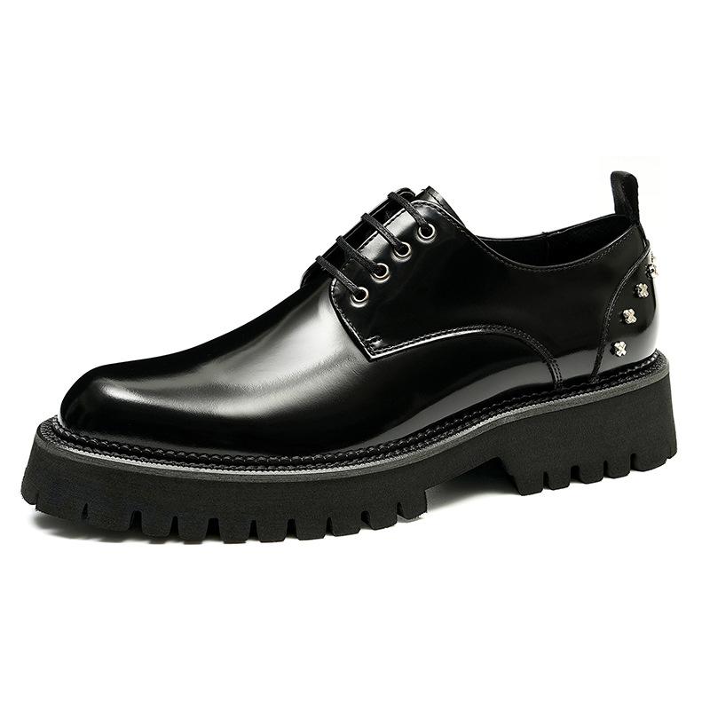 Men's New Business Dress Leather Shoes Platform Round Head Leather Men's Shoes Casual Wedding Shoes
