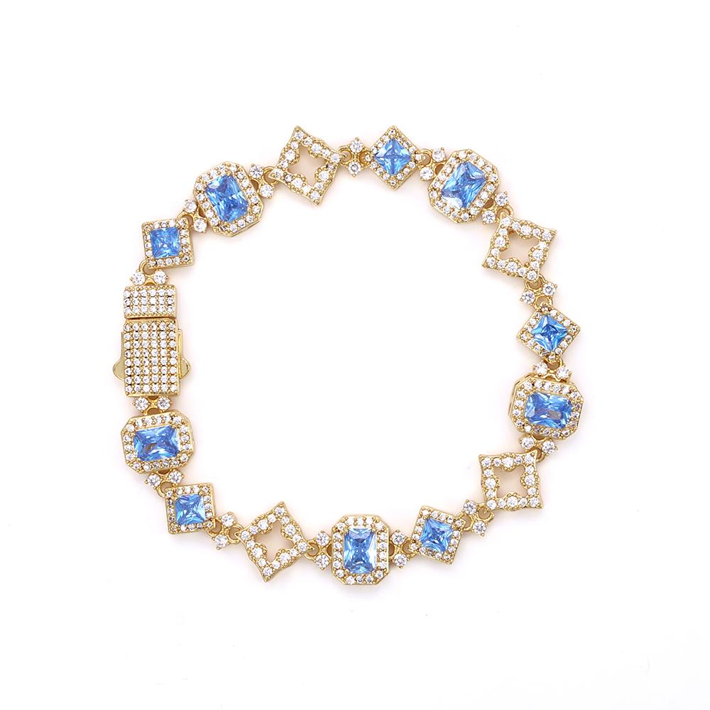 Customized 11MM Blue Iced CZ Gemstone Hollow Out Star Design Cuban Bracelet Hip Hop Style Men's and Women's Bracelet