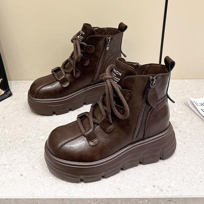 Inner Heightening Martin Boots for Women's Autumn and Winter New Thick-soled Velvet Cotton Shoes and Short Boots for Women