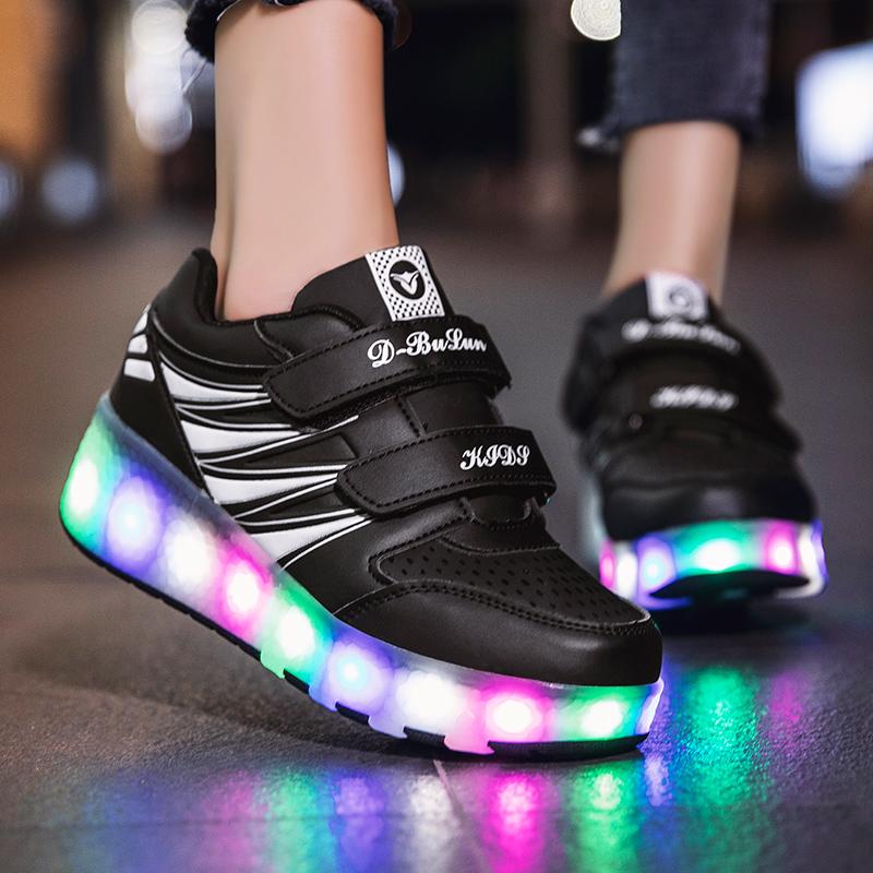 Kid's Rechargeable Roller Skates Double Roller Skates Men/Women LED Lighting Shoes Sneakers Kids Glowing Sneakers