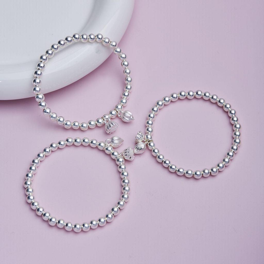 Two Lives Joy Sterling Silver S999 Lotus Pod Bead Bracelet - Pure Silver Women's Fresh Style Accessory