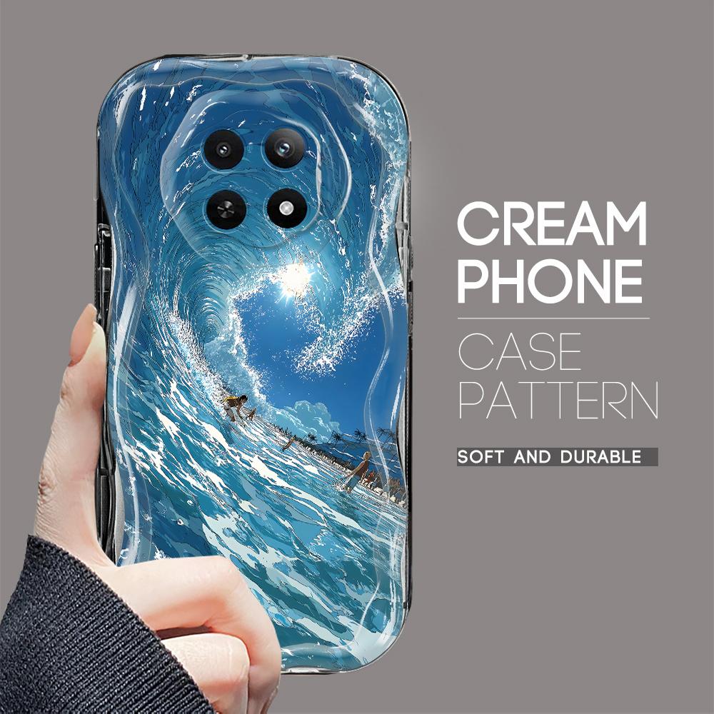 Cartoon Pattern Cream Texture Casing Wavy Edge Soft Silicone Cover Phone Case for OPPO Reno Realme OnePlus Vivo