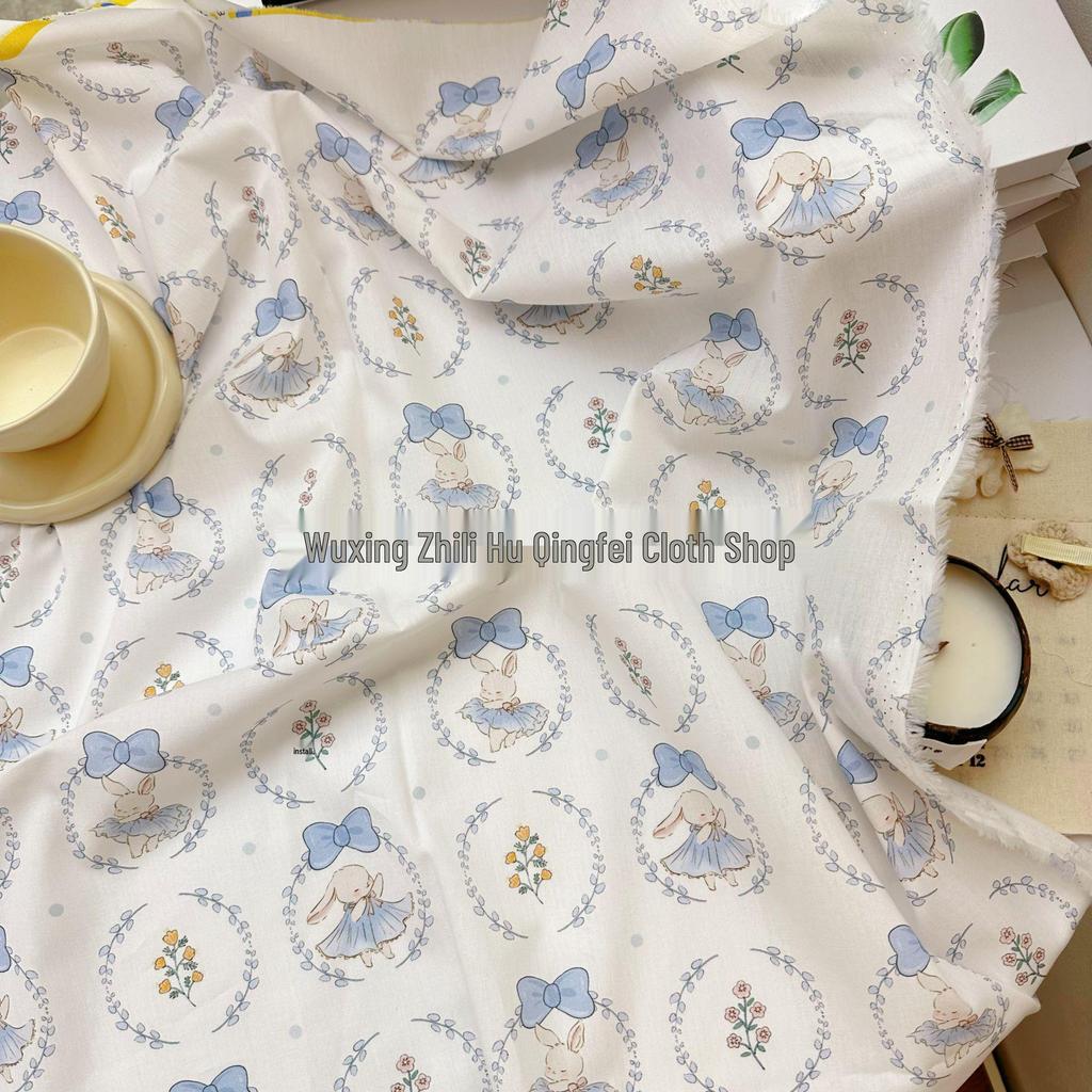100% Cotton Korean Style Cartoon Kitten Floral Fabric for Women's & Children's Clothing, Family Outfits, Homewear, DIY Projects