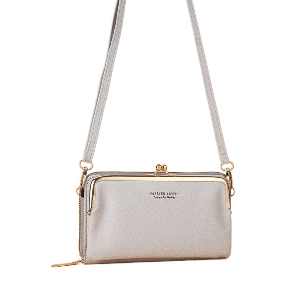 Solid Color Leather Wallet PU Women Card Holder Fashion Phone Crossbody Bag  Girl