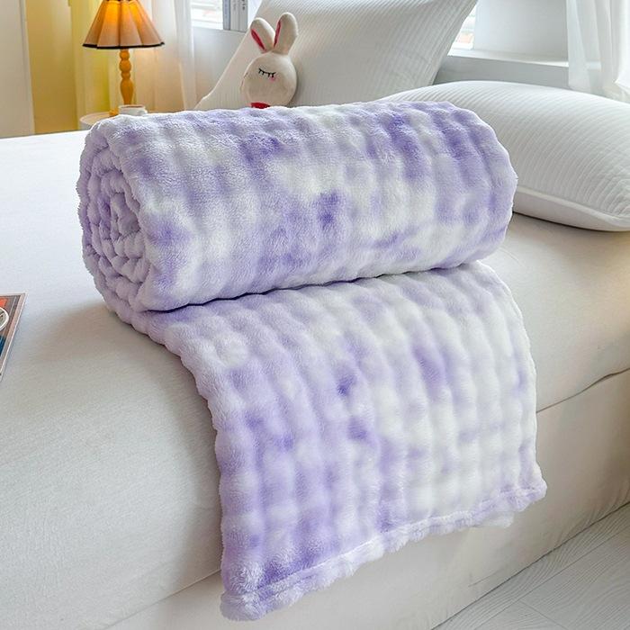 

2025 new color smudge colorful high gram weight bubble fleece blanket office lunch break blanket milk fleece sofa blanket 100x150cm 1pcs фиолетовый