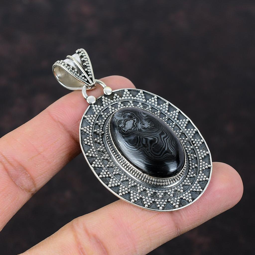 Psilomelan Hänge Vintage Smycken 925 Sterling Silver Hänge Fantastiska Ädelstenssmycken Handgjort Hänge Gåva Till Mor Födelsestenssmycken