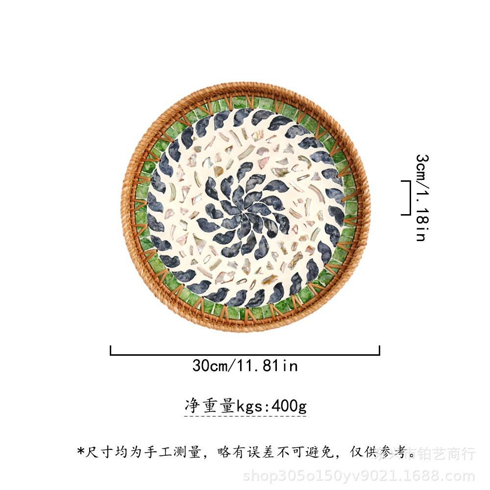 Color Shell Jewelry Cosmetics Food Teacup Storage Trays Handmade Rattan Fruit Dessert Bread Pans Round Rattan Decoration Trays