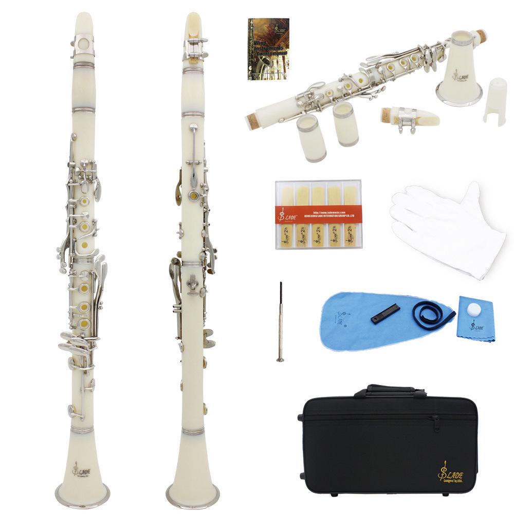 Profesjonalny klarnet B, korpus z ABS, 17 klawiszy, 6 pierścieni, instrument dęty drewniany z ściereczką i pudełkiem na egzaminy i występy