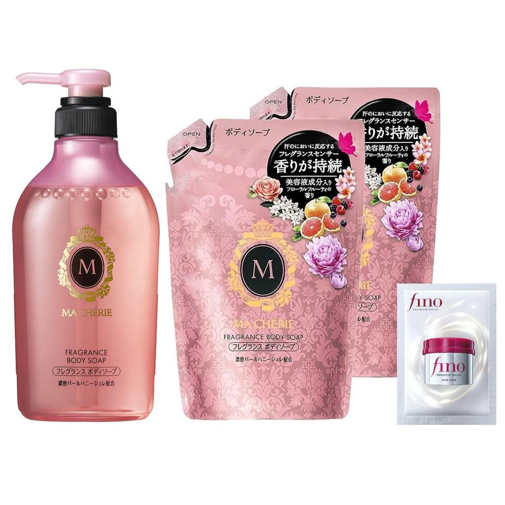 Ma Cherie MACHERIE Fragrance Body 450ml 2 x 350ml Refills Bonus Glowing Fragrance Soap, + + Gift, Moisturizing, Skin,