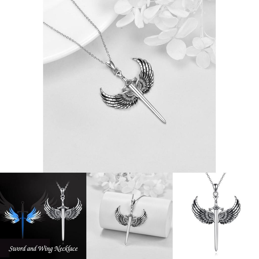 Punk Cross Wings Pendant Necklace With Geometric Alloy Chain For Men And Women