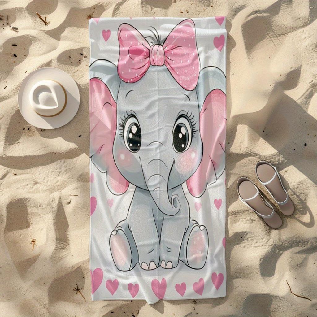 Cute Pink Bow Elephant Beach Towel Patterned Sunscreen And Windproof Suitable For Swimming Pool Camping Travel Blanket