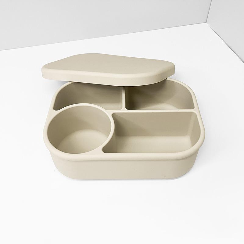 Силиконовый Ланч-бокс с 4 отделениями герметичный контейнер для еды безопасный для микроволновой печи коробка для хранения продуктов прямоугольный ланч-бокс с крышкой бежевый 4540₽