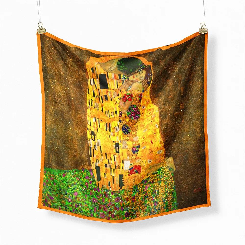 

Oil Painting Twill Silk Scarf Women Bandana Foulard Female Headbands Neck Kerchief Fashion Print Square Scarves