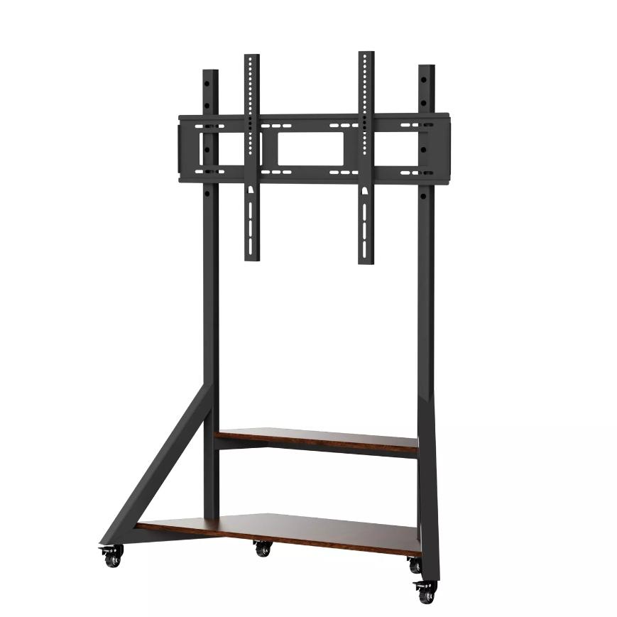 Large Wood TV Floor Stand Height Adjustable TV Mount with Storage Shelf