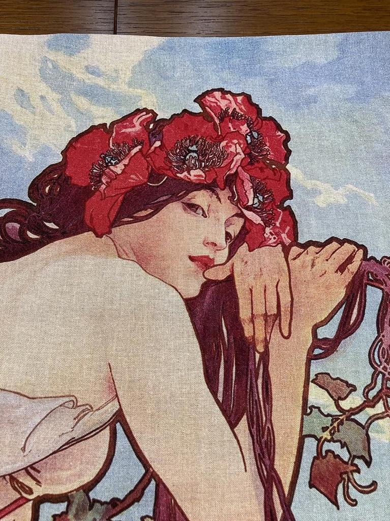 Tenugui Hand from Around the by Alphonse Depicting the Four Including (Japanese Towel) World, Mucha, Seasons, Summer.