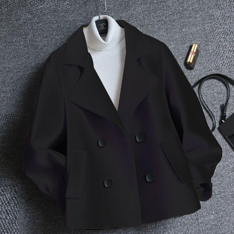 2025 Winter Petite Trendy Women's Slimming Black Short Wool Coat