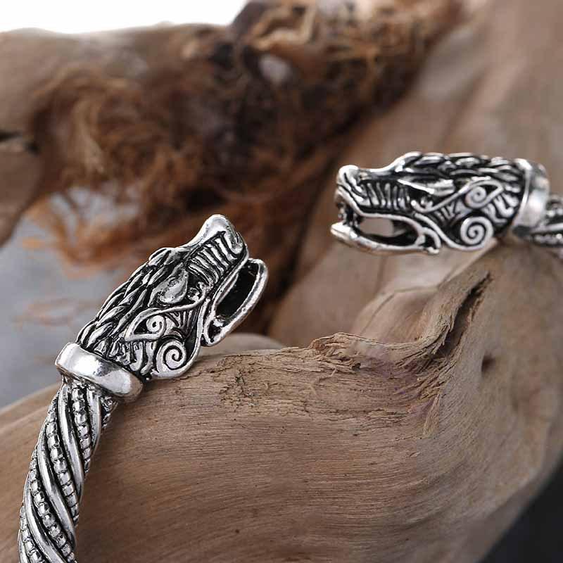 Κουλ Ανδρικό Σκανδιναβικό Βραχιόλι Μπράτσου Βίκινγκ Κεφάλι Λύκου Φένριρ Μανσέτα Βραχιόλι Για Άνδρες