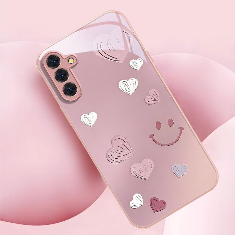 Love smiling face pattern glass phone case suitable for Samsung Galaxy S26 S25 S24 S23 S22 S20FE/Ultra/Plus anti fall back cover