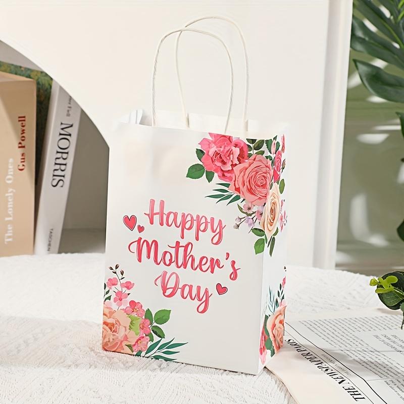 5pcs Flower Pattern Gift Bag Pink Carnation Happy Mother's Day Gift Handbag and Rose Foil Balloon Party Supplies