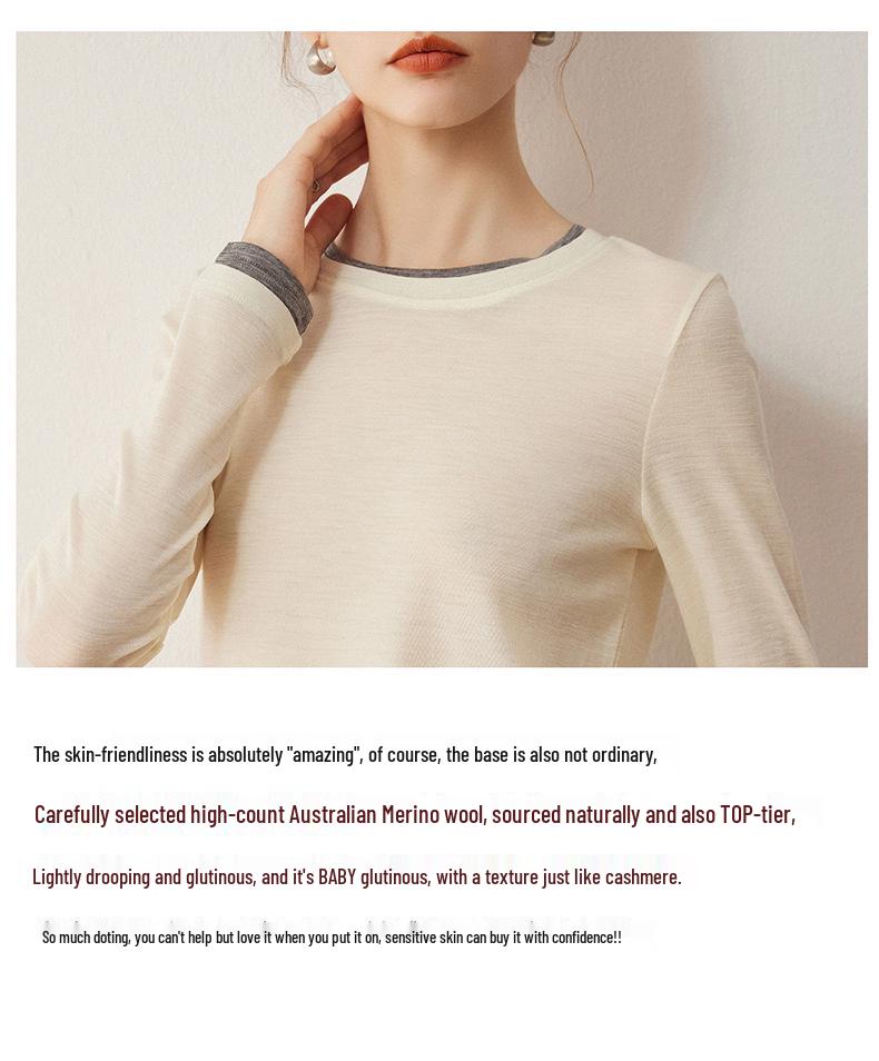 Women's Round Neck 100% Fine Wool Knit Top - Loose Slimming Fit