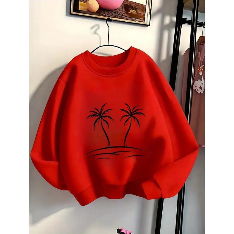 European sizes Kids' Crewneck Sweatshirt - Palm Trees Island Silhouette Background , Sportswear And Casual Wear, Soft And Comfortable