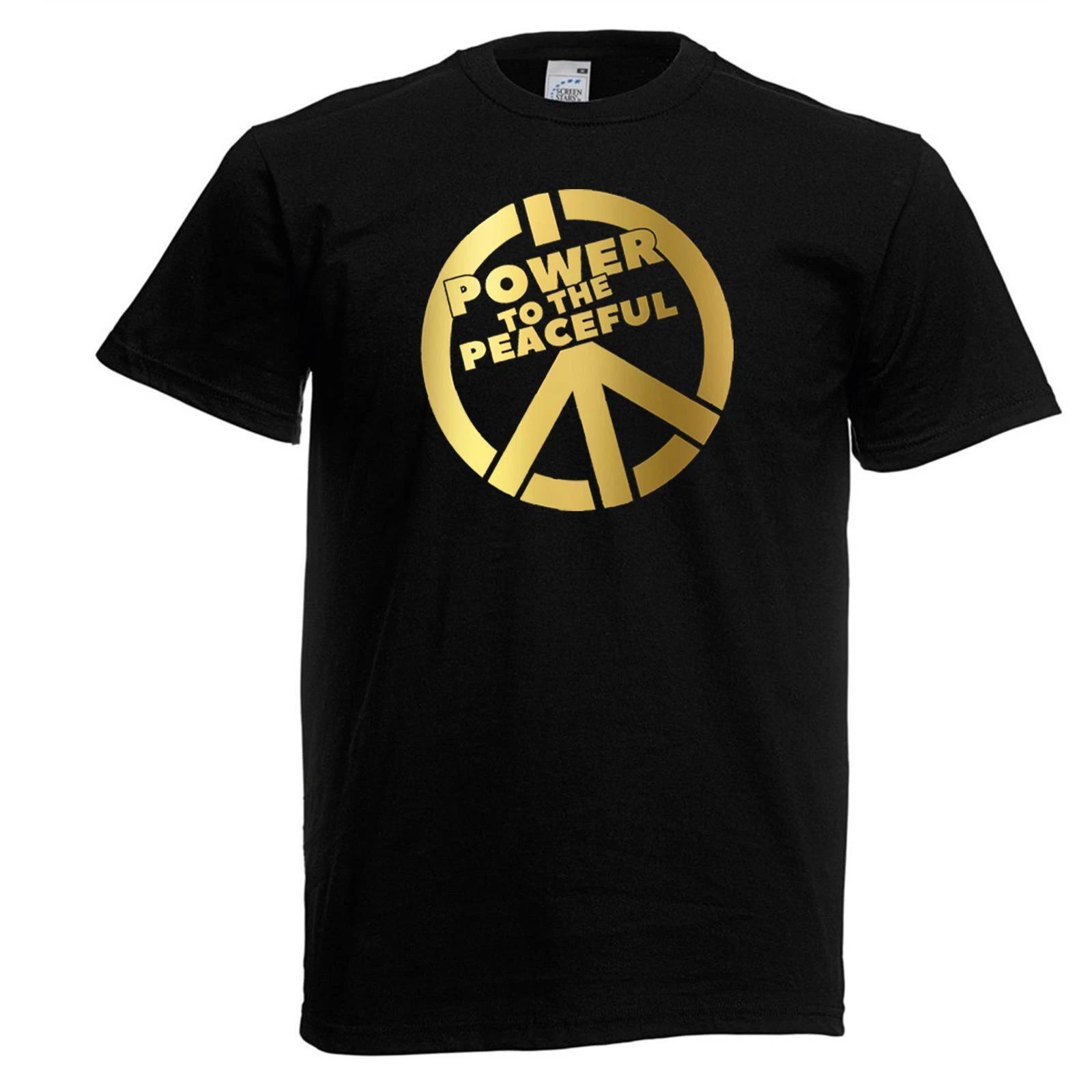 Mens Power to the Peaceful Peace CND Protest Unisex Black T-Shirt L