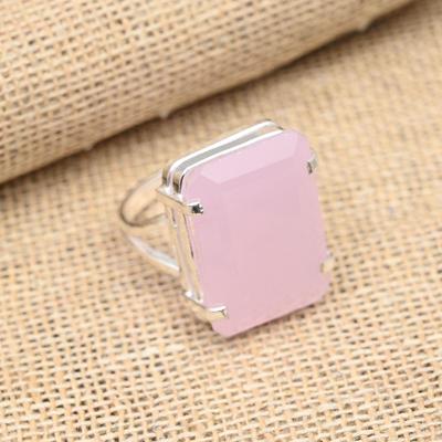 Pink Chalcedony Gemstone Handmade Jewelry 925 Sterling Silver Lavish Ring For Her