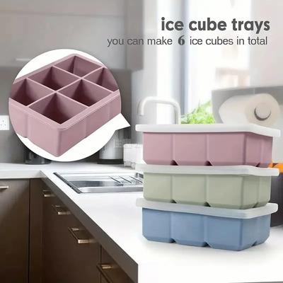 1PC 6 Cavity Silicone Ice Cube Tray with Lid Food Grade Flexible Mold for Freezer Cocktails