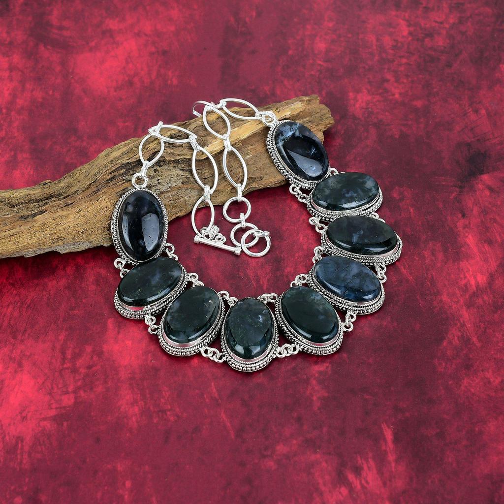 Moss Agate Necklace, Gemstone Jewelry 925 Solid Sterling Silver Necklace, Gift For Women Handmade Necklace