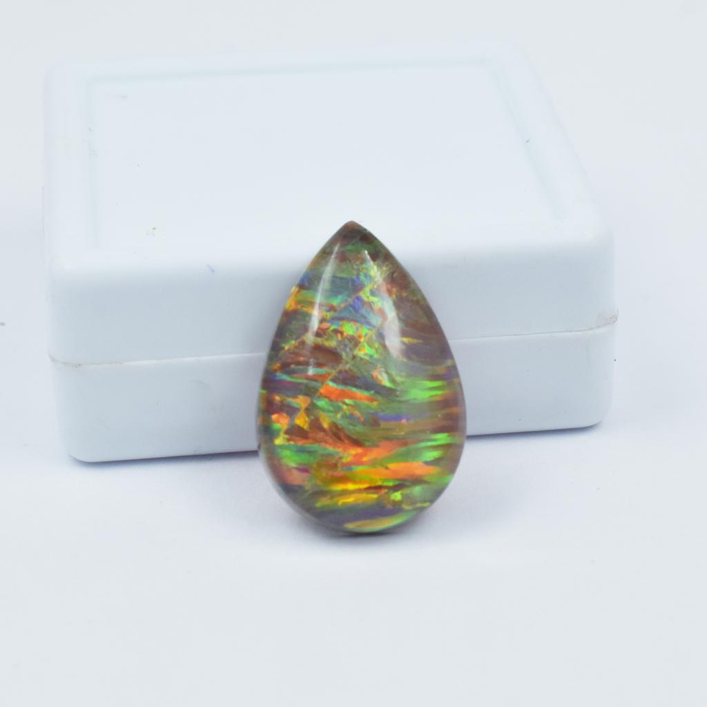 Lab-Created Opal Loose Gemstone Pear Cut 13.95 ct Multi-Color Boulder October Birthday Birthstone