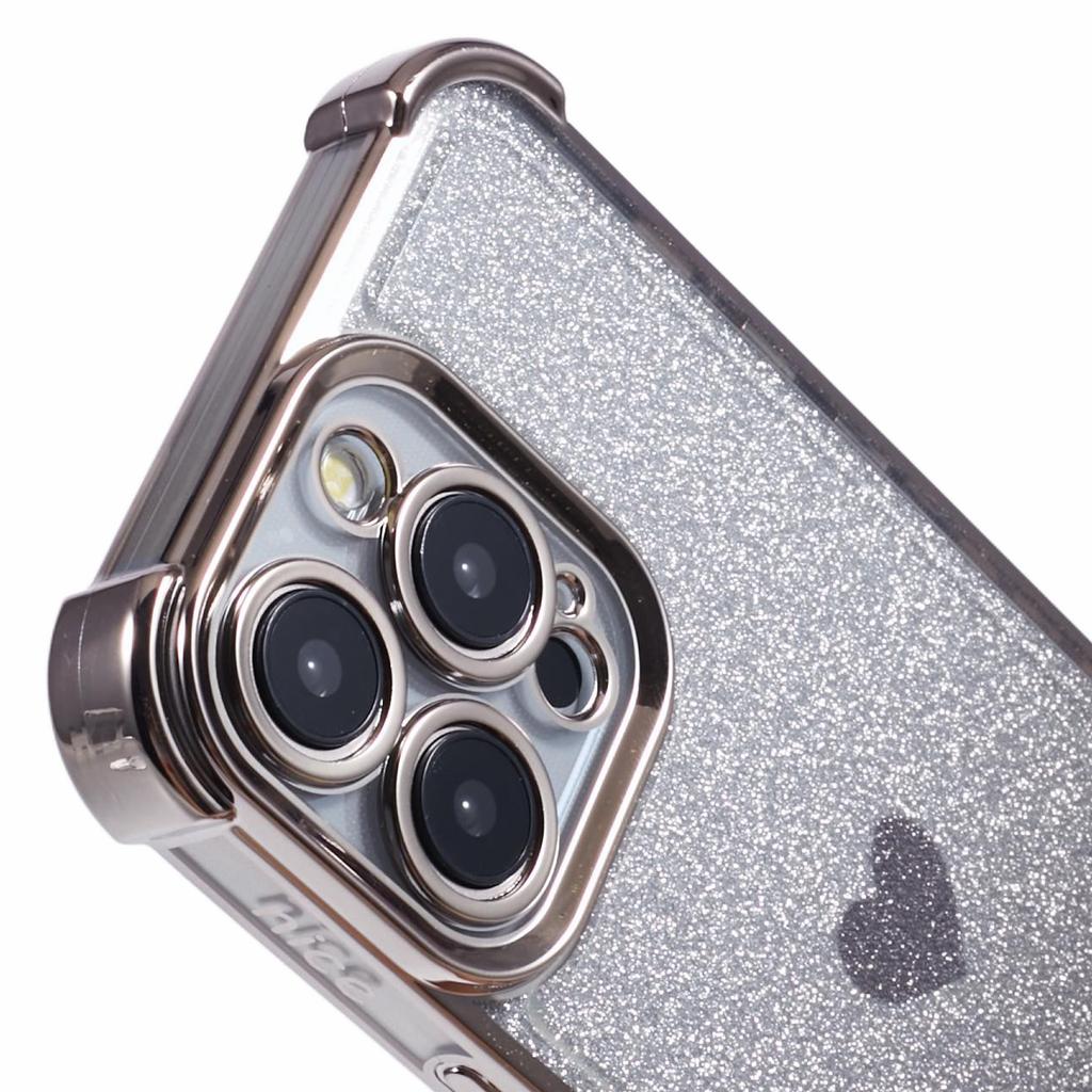 For iPhone 15 Pro Max Case Electroplating Glitter TPU Phone Cover Heart Pattern -  Grey