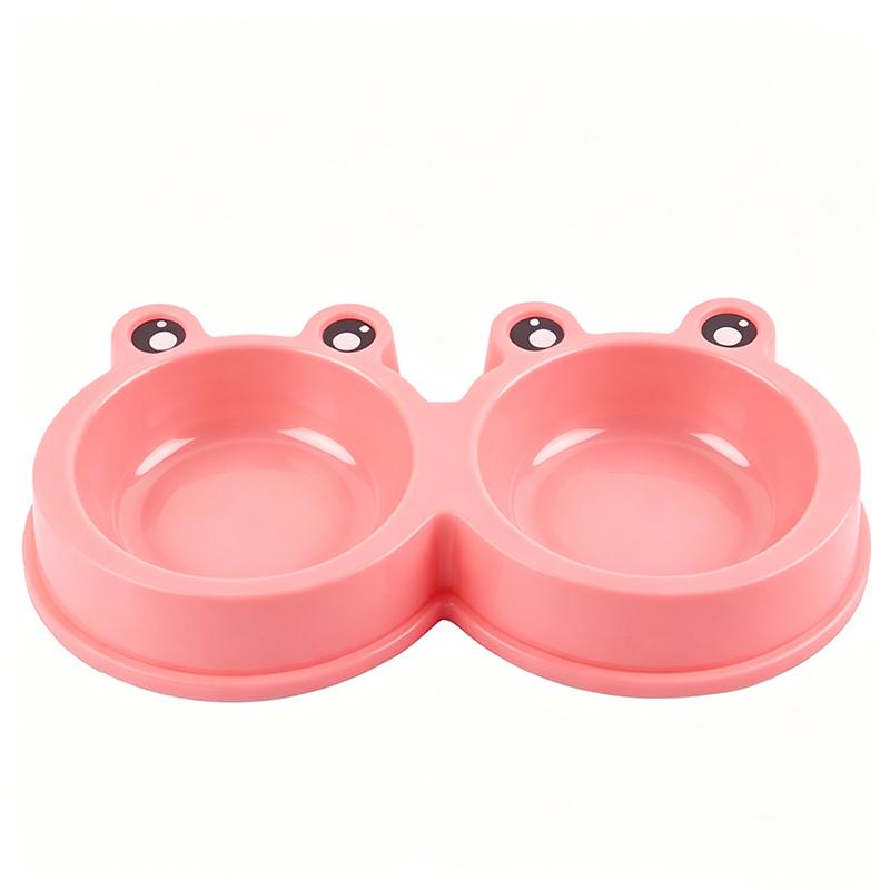 

Cartoon frog shaped stainless steel pet double bowl anti spill dual-use bowl cat and dog universal feeder