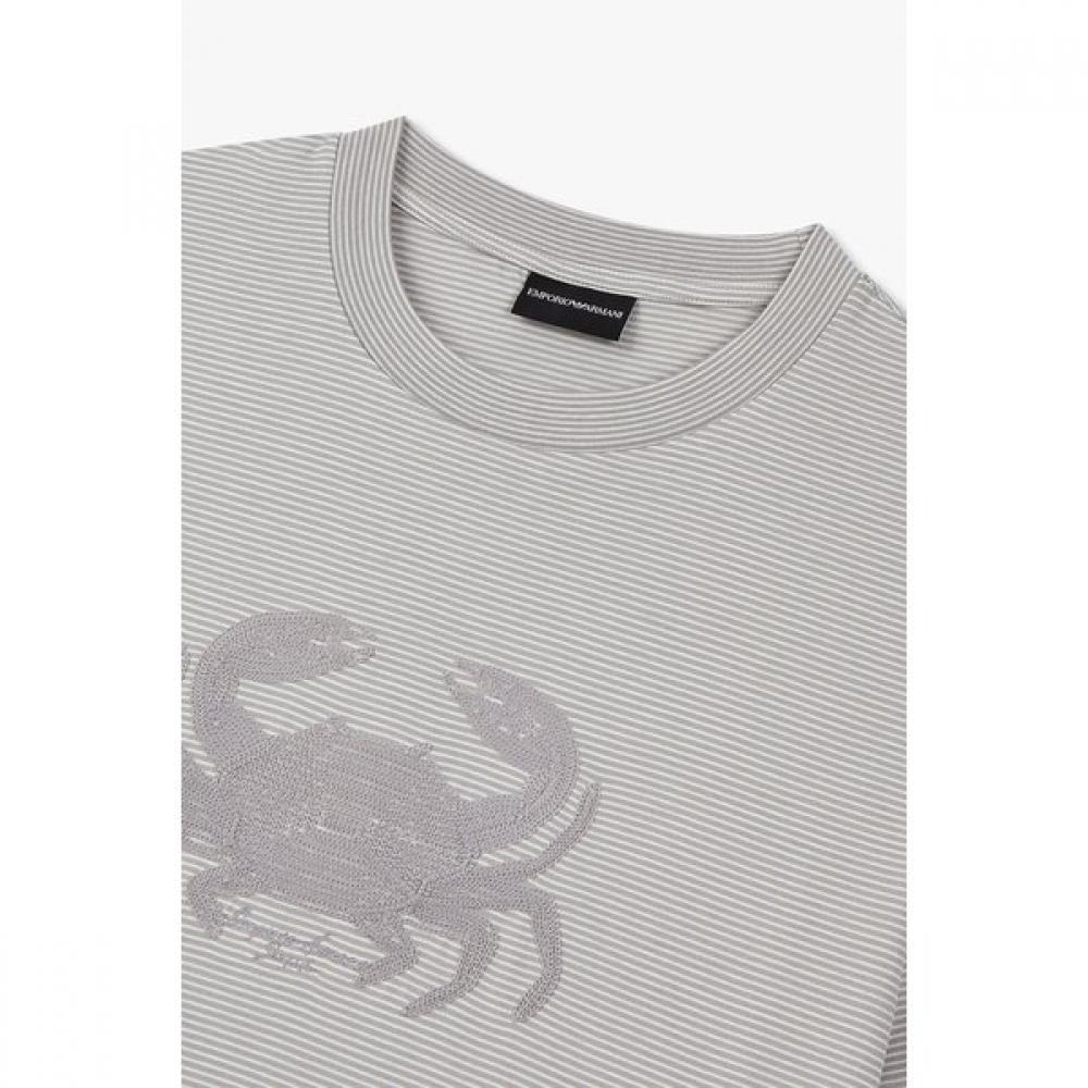 Emporio Armani Men S STripe Crab Embroidery T ShirT 25S S A515126014