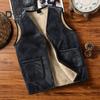 Men Vest Coat V-Neck Sleeveless Solid Color Velvet Lined Vest Coat with Pockets Zipper Closure Thickened Warm Bottoming Waistcoat