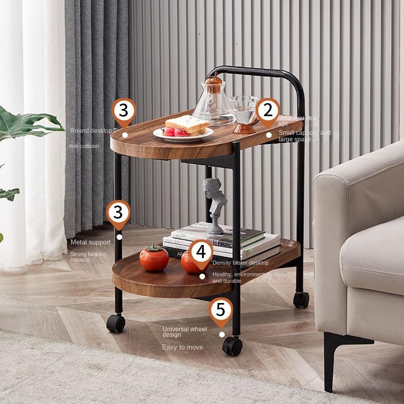 Nordic Corner Table Movable Tea Table Small Wheel Walnut Solid Wood Trolley Bedside Table Furniture Coffee Table Tray Simple