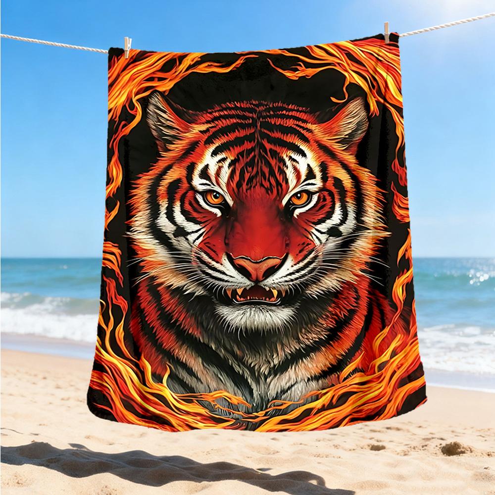 1pc Tiger Flame Print Print Outdoor Blanket, Lightweight Polyester,