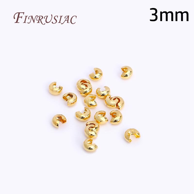50Pcs/Lot 18K Gold Plated Open Crimp Beads,Round Covers Crimp End Beads,Stopper Beads For DIY Jewelry Making Accessories