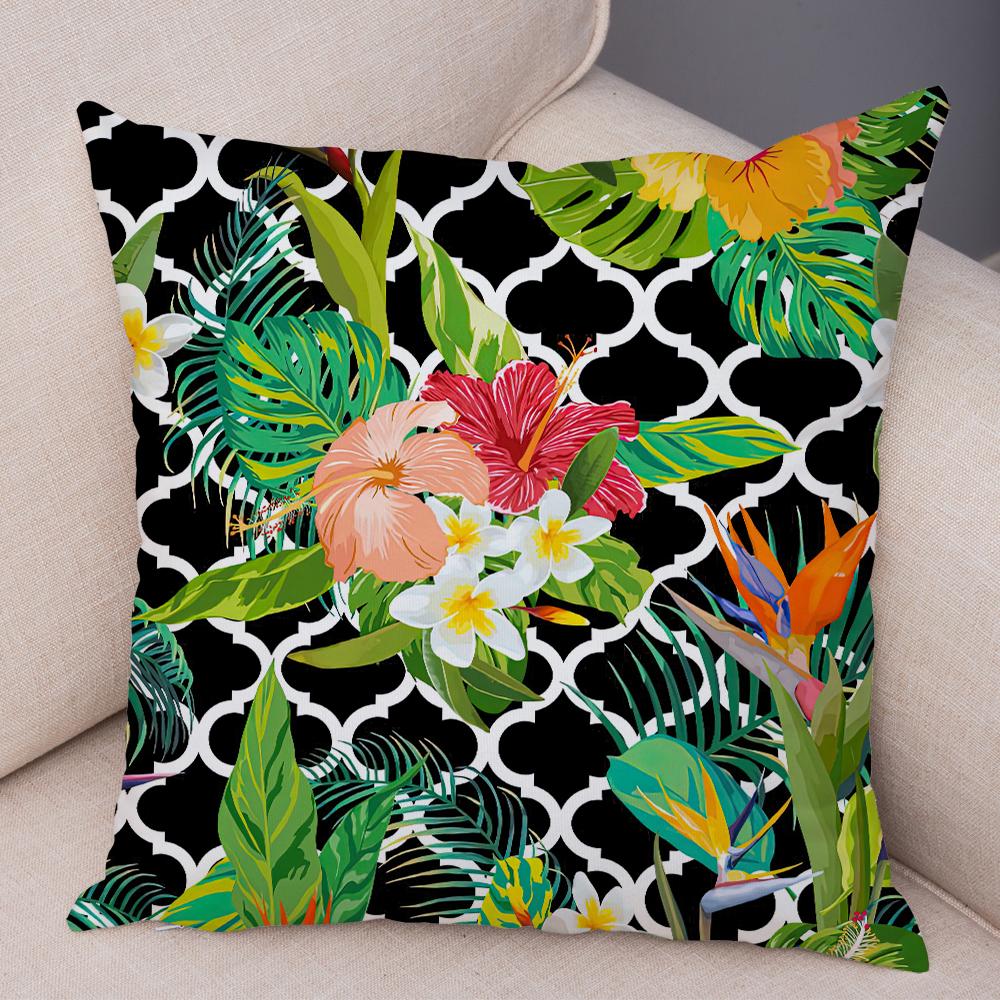 Tropical Floral Cushion Cover Plumeria Hibiscus Flower Print Soft Fabric Living Room Sofa Decor Pillow Case