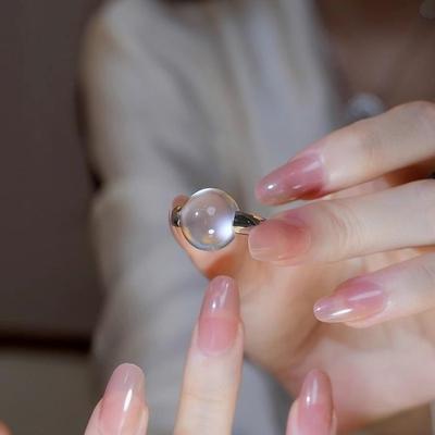 Δαχτυλίδια από Φυσικό Χαλκηδόνιο Πάγου Για Γυναίκες Στυλ Ζανρ Γυαλιστερό Διαφανές Ελαφριά Πολυτέλεια Δαχτυλίδι με Στρογγυλή Χάντρα Μινιμαλιστικά Κοσμήματα