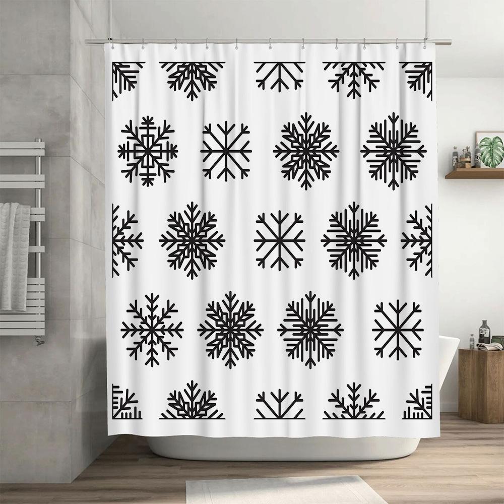 Snowflake Shower Curtain Black White Bath Decor Waterproof Fabric 3D Print Modern Design for Bathroom Decoration (72x84)