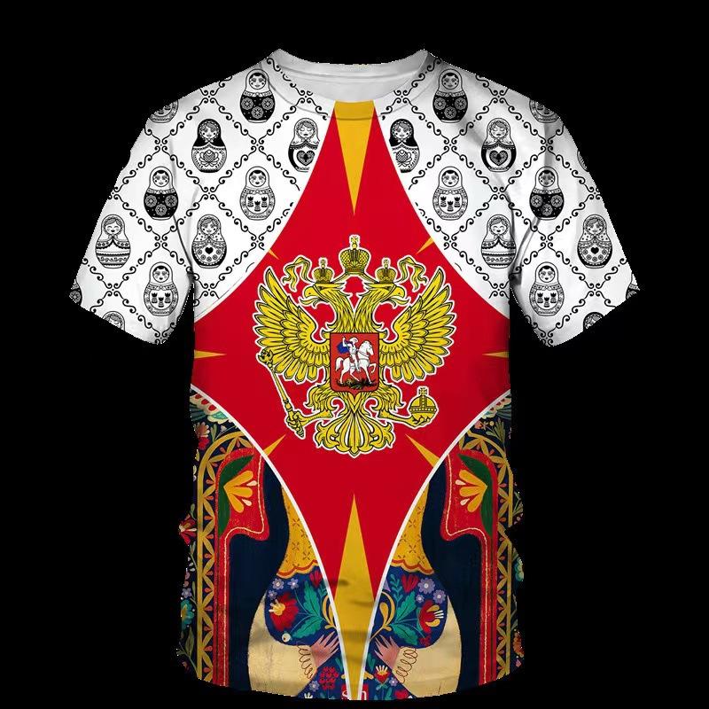 Popular Russian Men's T-Shirt Casual Loose Crew Neck Russian Flag Short Sleeve Top Men's Clothing