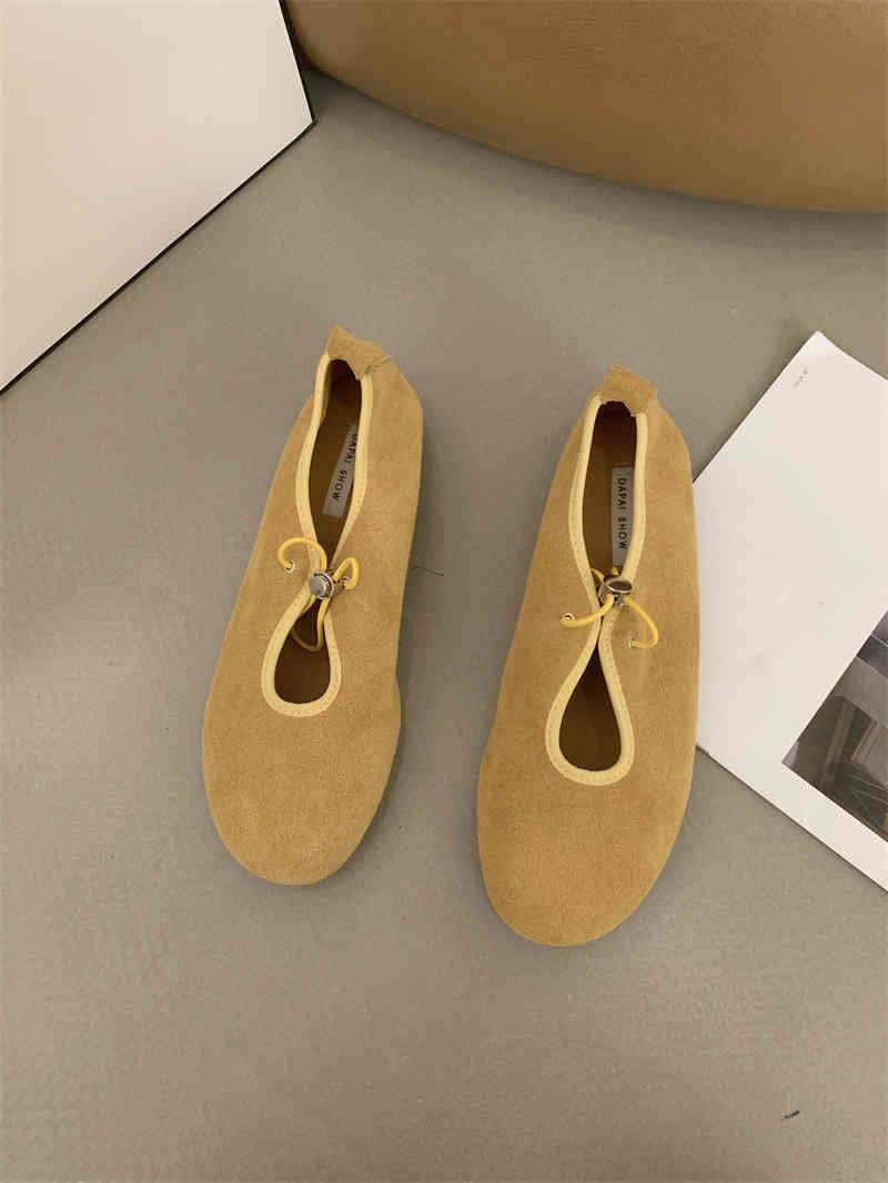 

Fashion IPPEUM Ballerina Shoes For Women 2025 New Fashion Round Toe Blue Velvet Ballet Flat Shoes 245 жёлтый