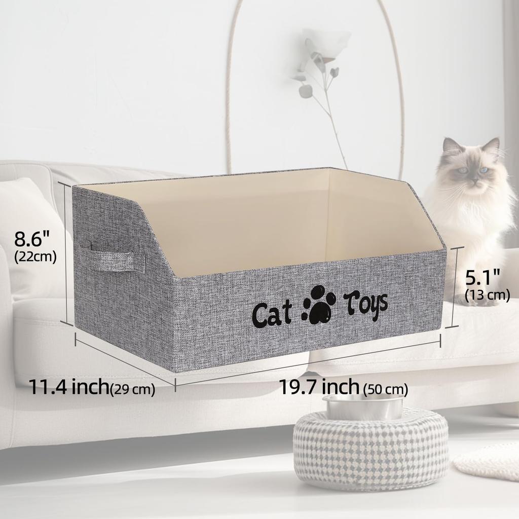 19.7 in Cat Toy Bin, Cat Toy Storage Box Kitten Toy Basket Collapsible Pet Supplies Storage Chest Holder Organizer with Handles for Organizing Dogs