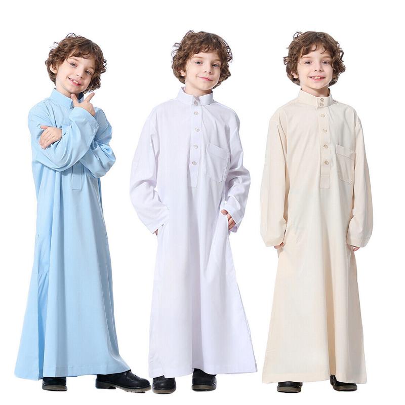 Muslim Kids Boys Saudská Arabská Thobe Robe Top Kalhoty Kaftan Arab islámské oblečení