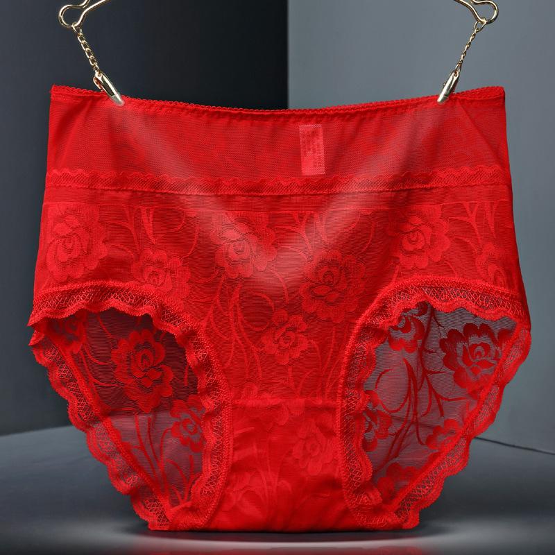 Sexy Lace Traceless Women's Underwear Lifting Hips and High Waist Fat Large Size Briefs Cotton Bottom Crotch